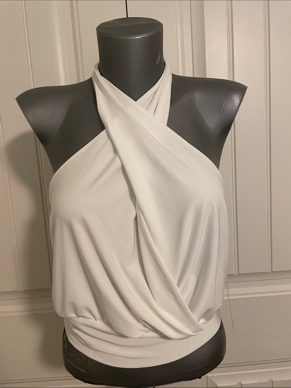 Moa Moa White Draped Halter Crop Top
